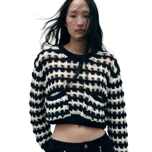 ZARA OPEN-KNIT CROPPED SWEATER STRIPED SIZE S | 5802/032 - Picture 2 of 4